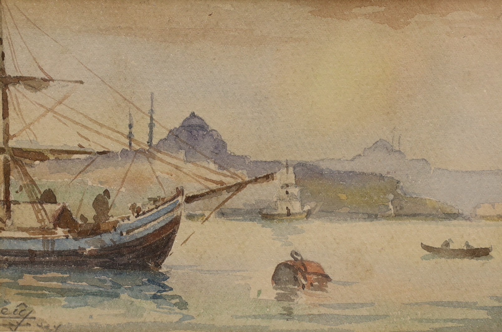 Turkish School, two watercolours, Views of Istanbul, indistinctly signed, 14 x 10cm and 10 x 15.5cm